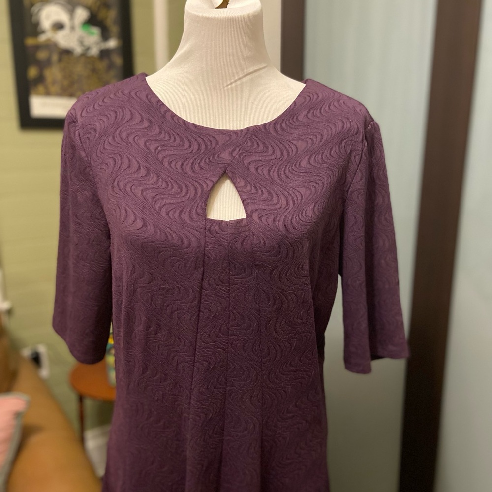 Danny & Nicole Purple Textured Dress with Keyhole Detail